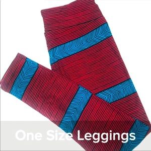 LULAROE BURGUNDY w/ BLUE STRIPES  LEGGINGS